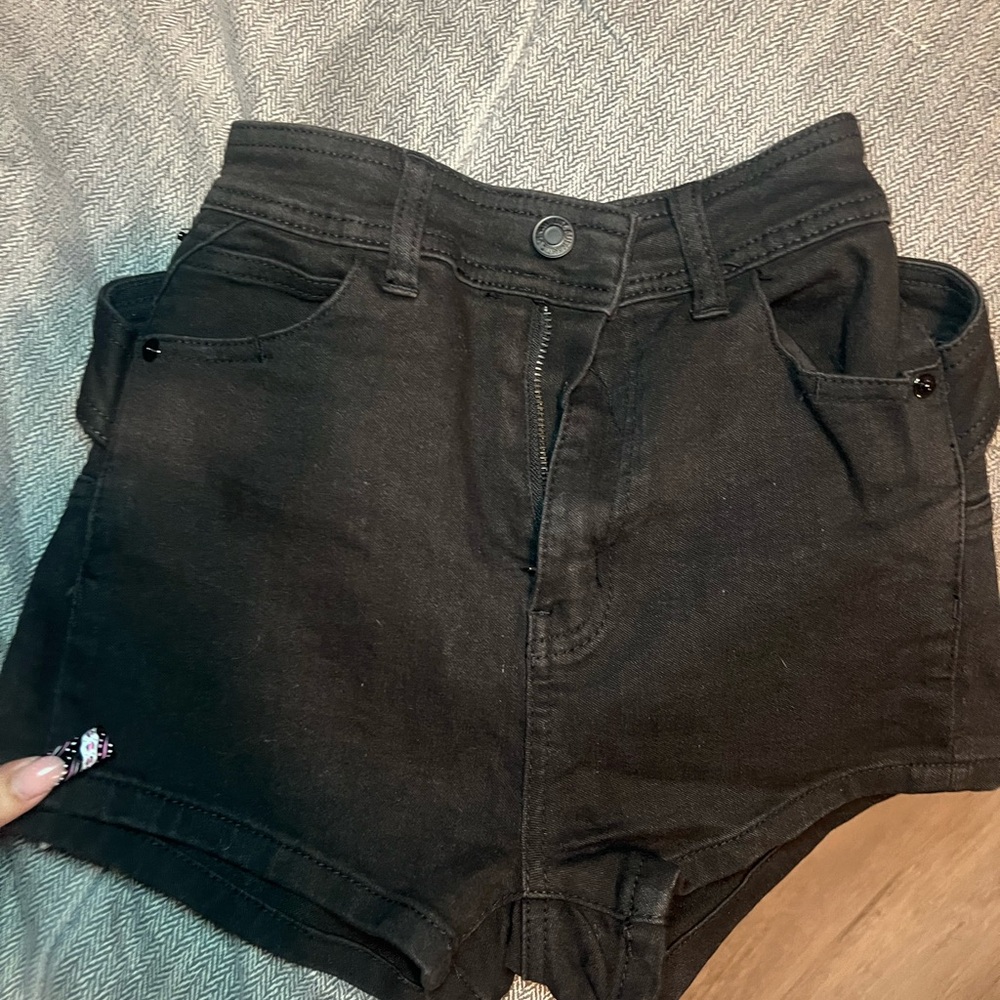 High-Rise Black Denim Shorts